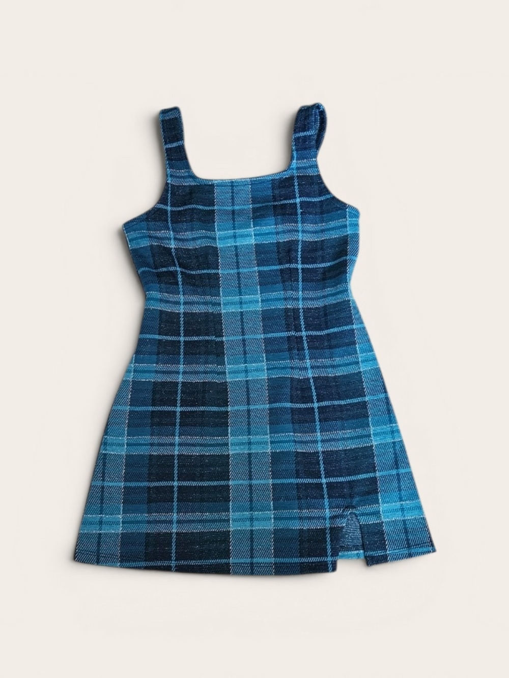 SO Blue Green Plaid Tank Dress for Kids